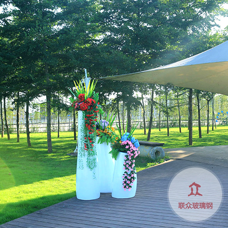 玻璃鋼花盆商場大型落地花缽戶外景觀橢圓花器公共區(qū)簡約花池定制