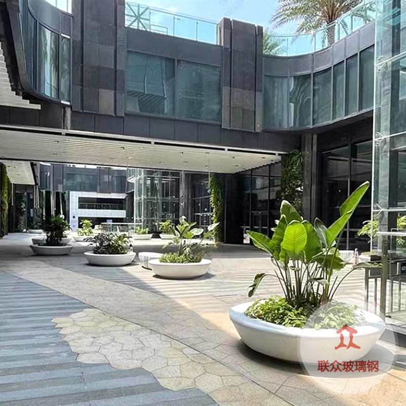 玻璃鋼花盆商場圓形花缽戶外組合花器玻璃鋼商場美陳現(xiàn)貨速發(fā)廠家