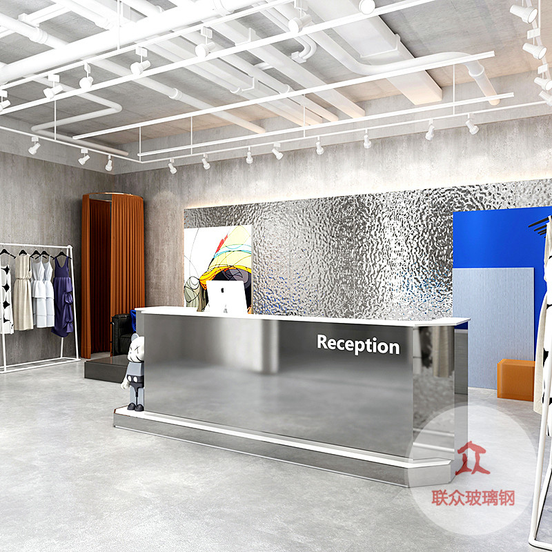 定制異形創(chuàng)意藝術玻璃鋼烤漆收銀臺吧臺公司大堂接待臺美容院前臺